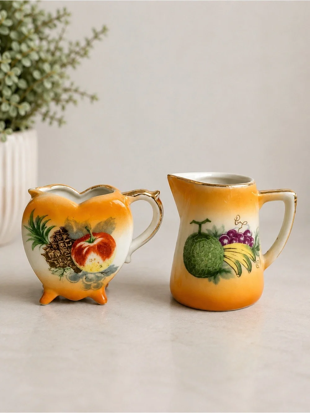 Vintage Miniature Porcelain Creamer Pitcher Set Fruit Design Japan